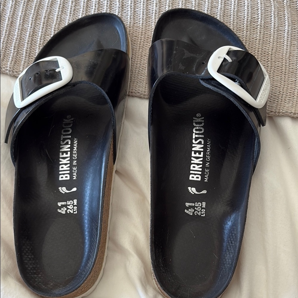 Birkenstock Black and White Sandals with Contoured Footbed
